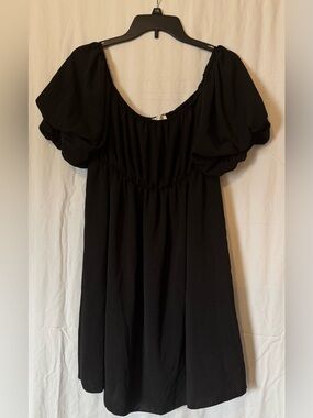 See You Monday Black Puff Sleeve Dress – Size L